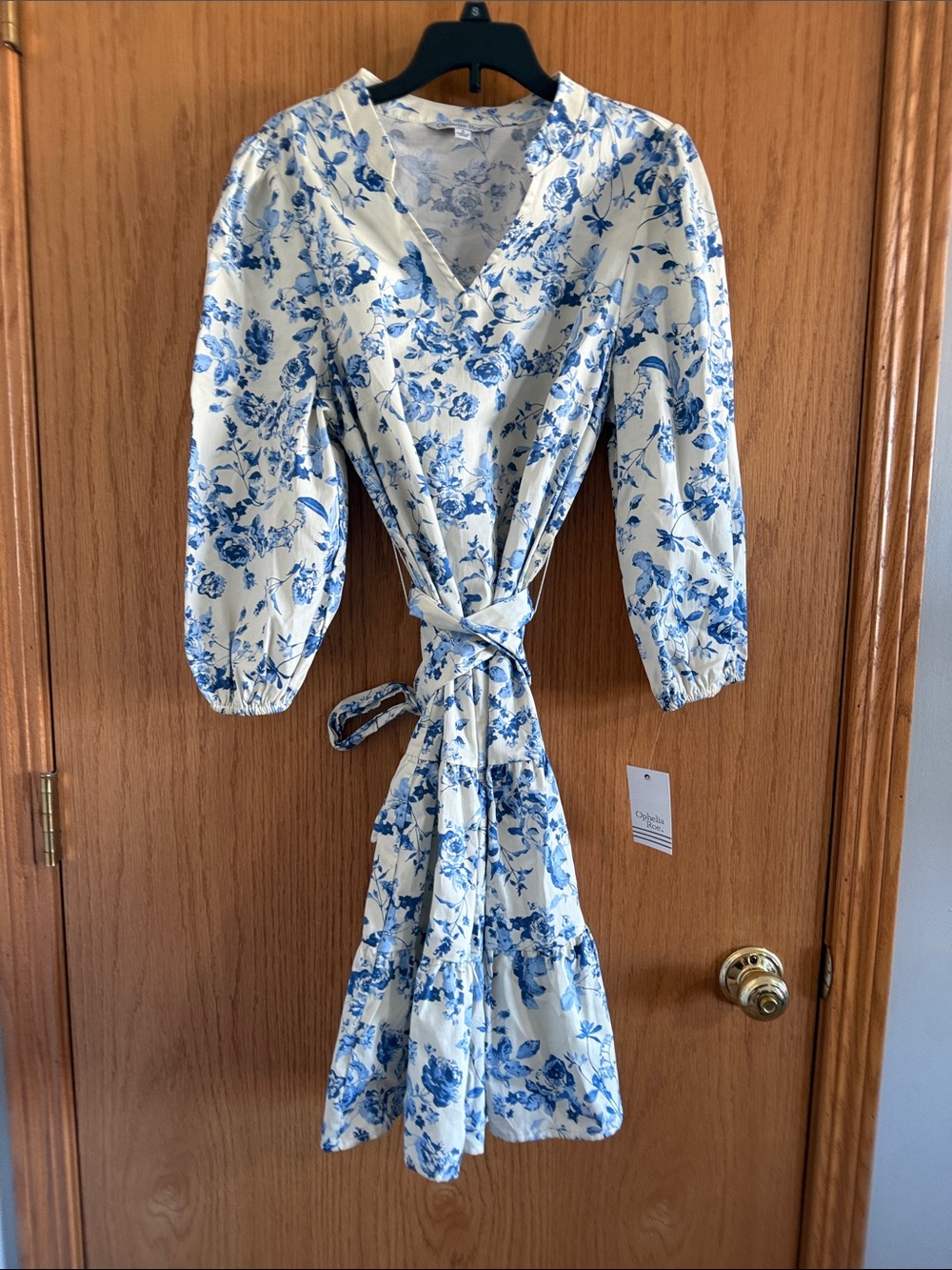 Blue Floral Wrap Midi Dress - Blue/White Ophelia Roe